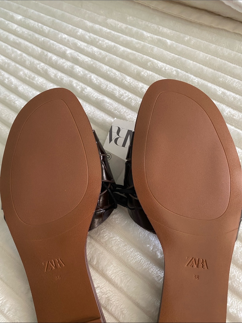 ZARA Dark Brown Croc-Embossed Slide Sandals - Picture 2 of 3